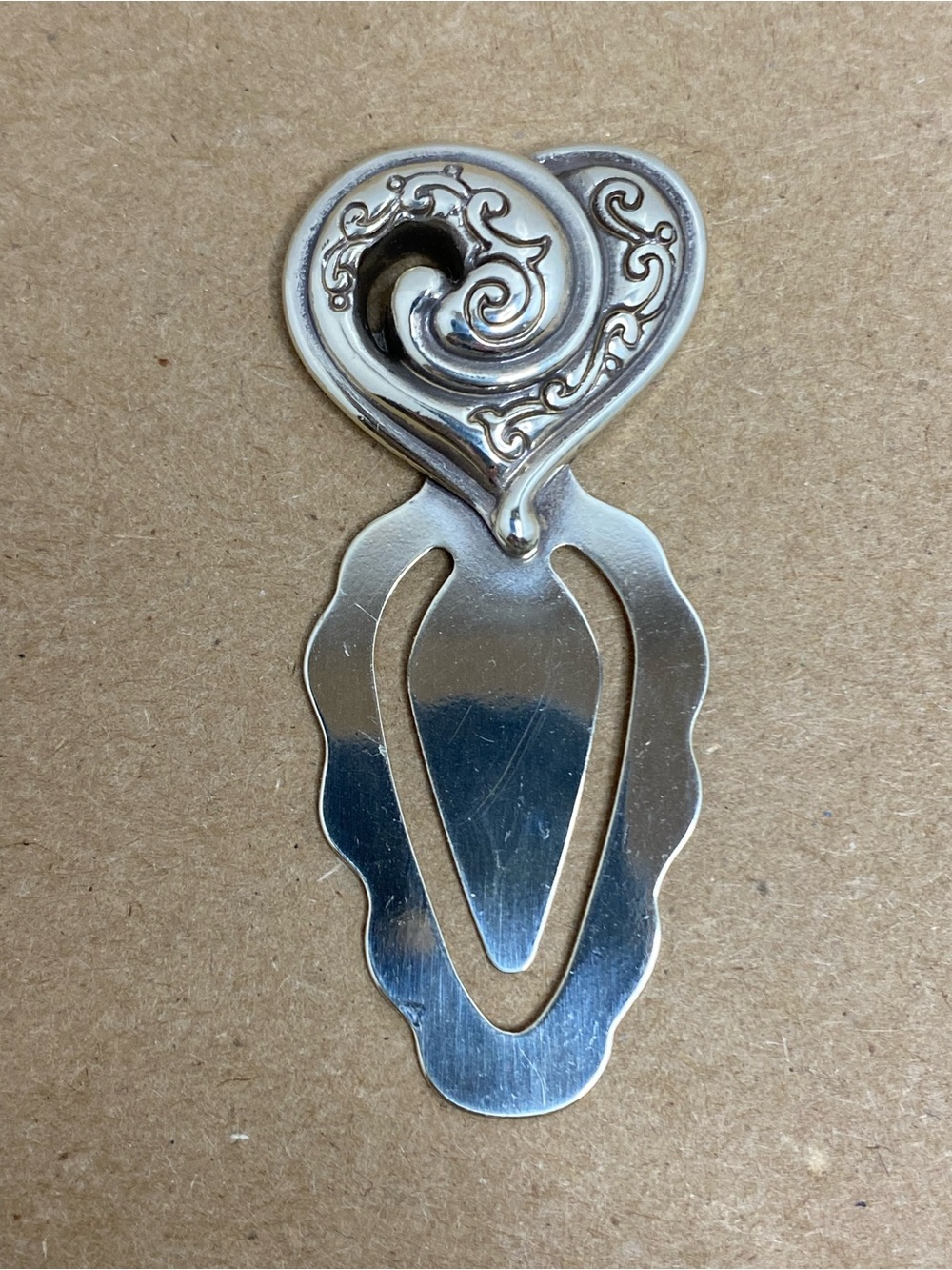 Brighton Book Marker Silver Tone Heart Scroll Clip Page Saver